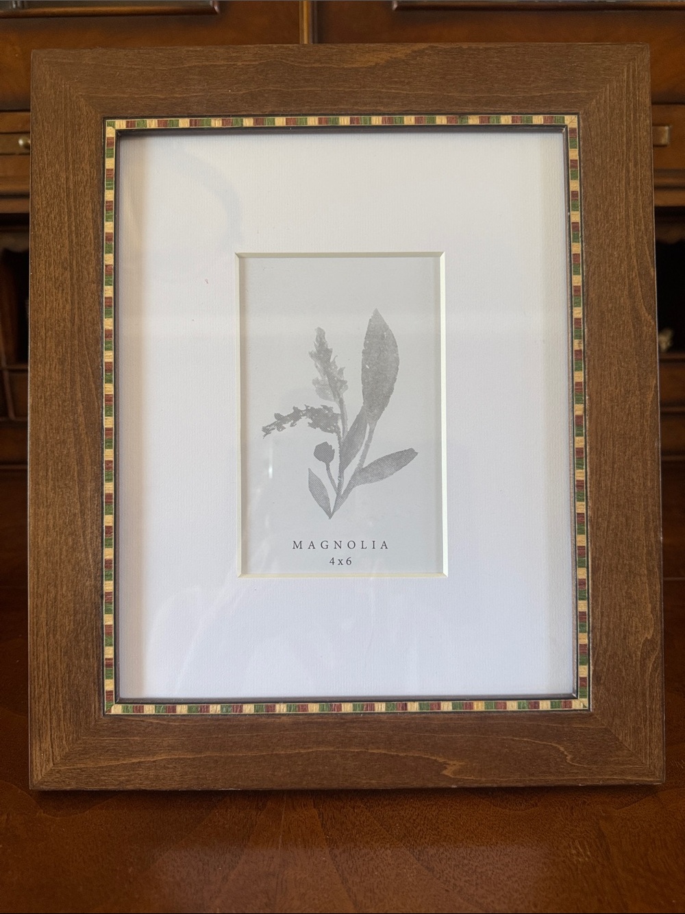 Magnolia Brown Walnut Frame with Multicolor Inlay Trim - New!